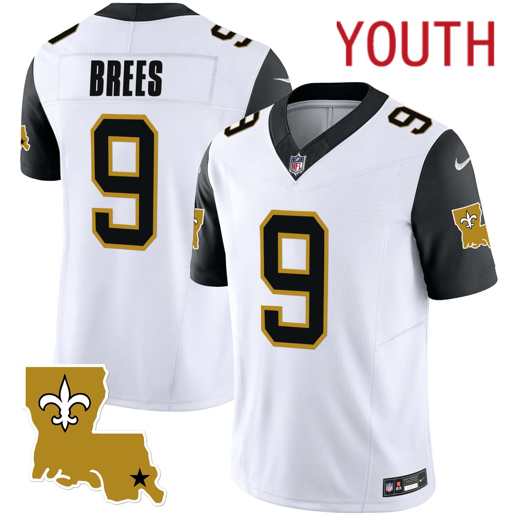 Youth New Orleans Saints #9 Brees White 2024 Nike 1987 Legacy Vapor Limited NFL Jersey style 2->youth nfl jersey->Youth Jersey